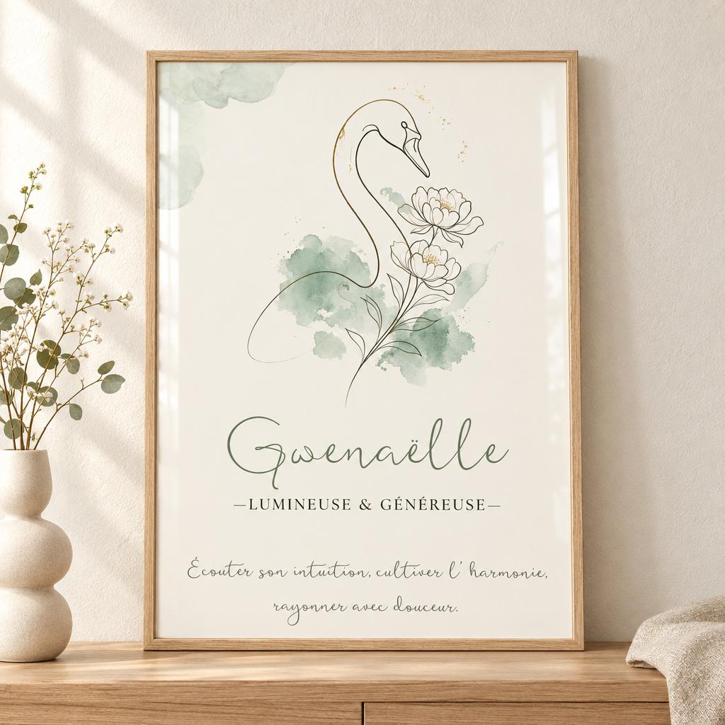 Affiche Gwenaëlle avec plexiglas dans un coin déco lumineux