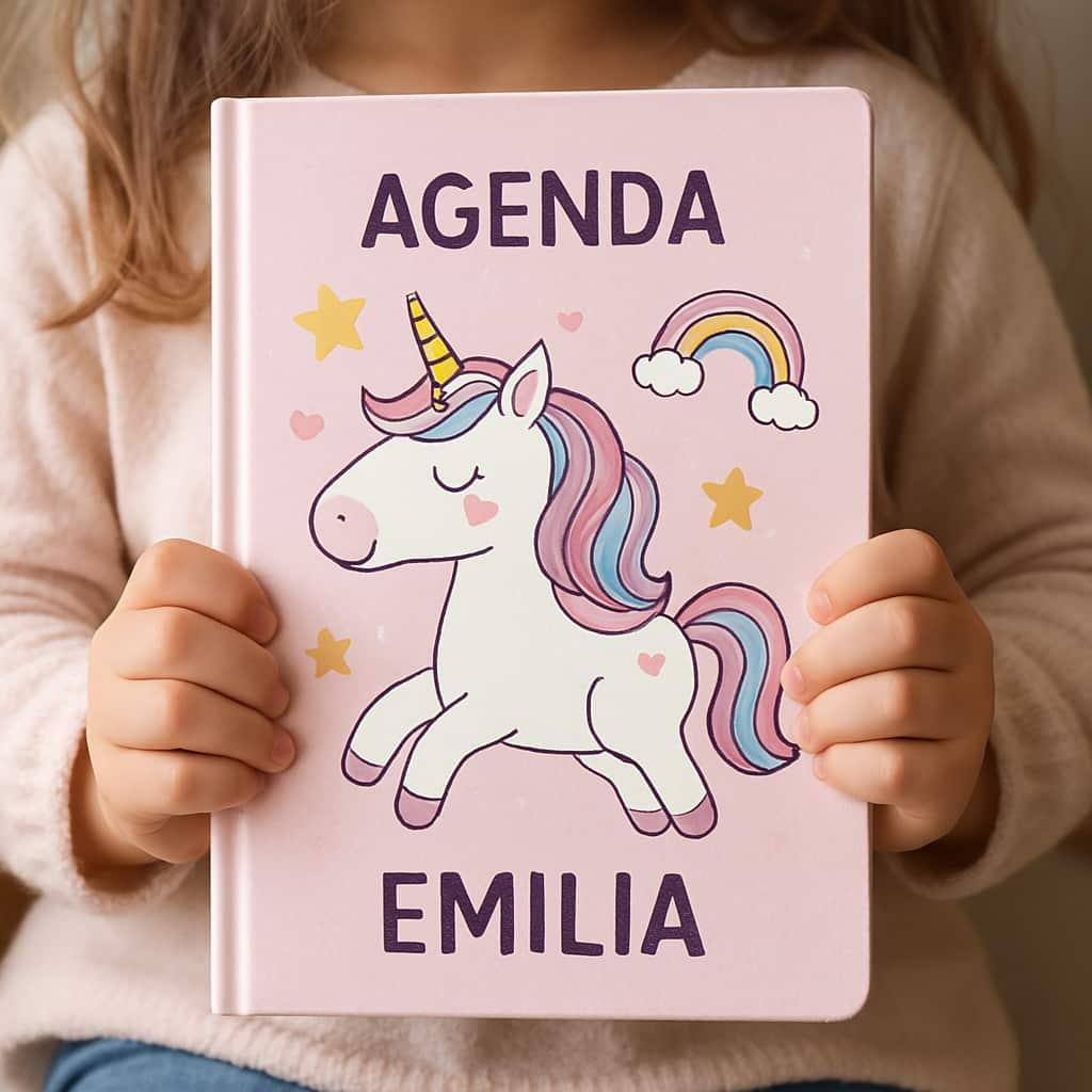 Agenda personnalise avec le prenom emilia theme licorne