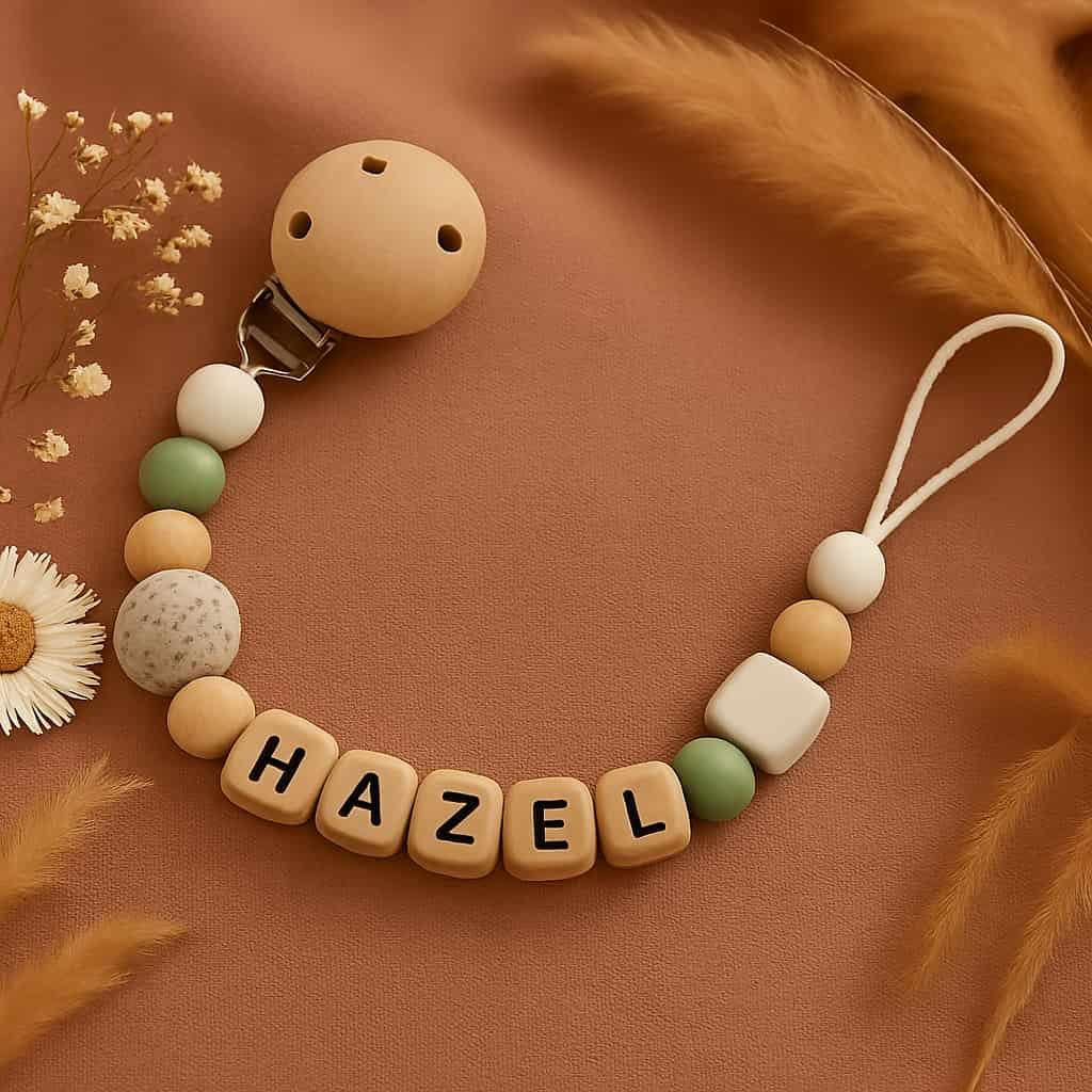 Attache tetine personnalisee avec le prenom hazel