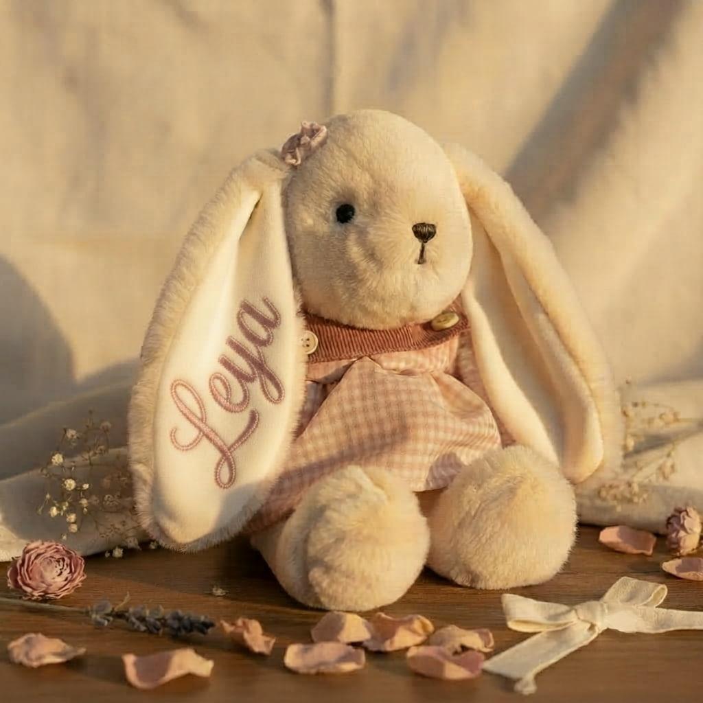 Peluche lapin toute douce brodée au prénom Leya