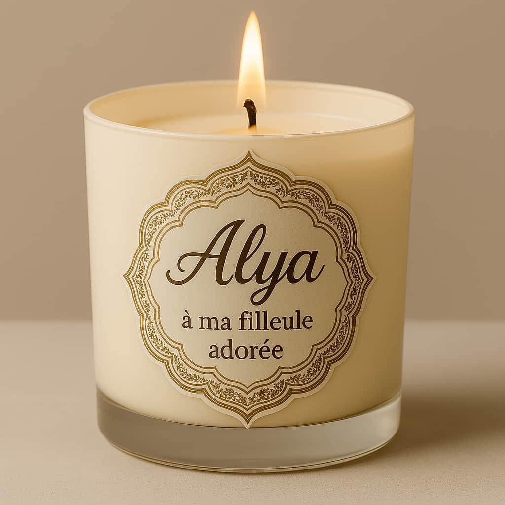 Bougie personnalisee avec le prenom alya cadeau filleule