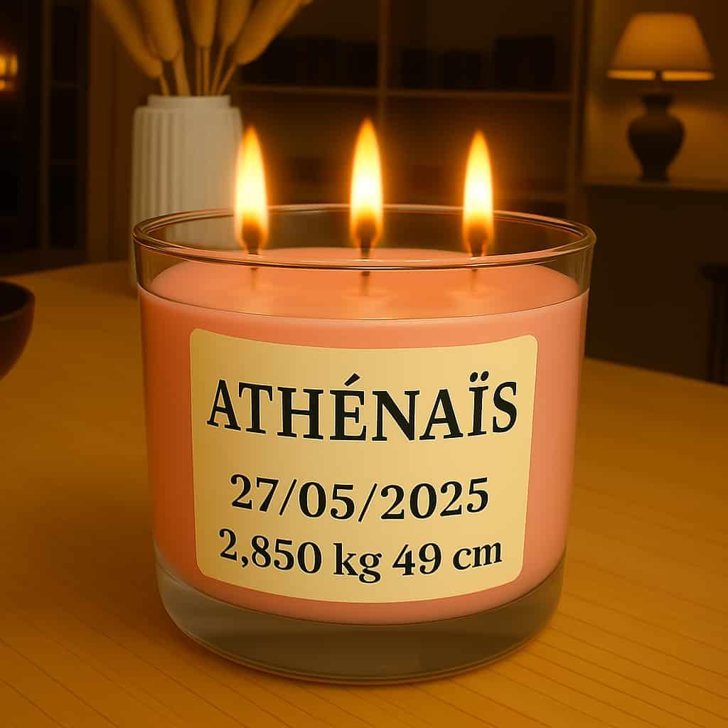 Bougie personnalisee avec le prenom athenais date de naissance poids et taille cadeau bebe