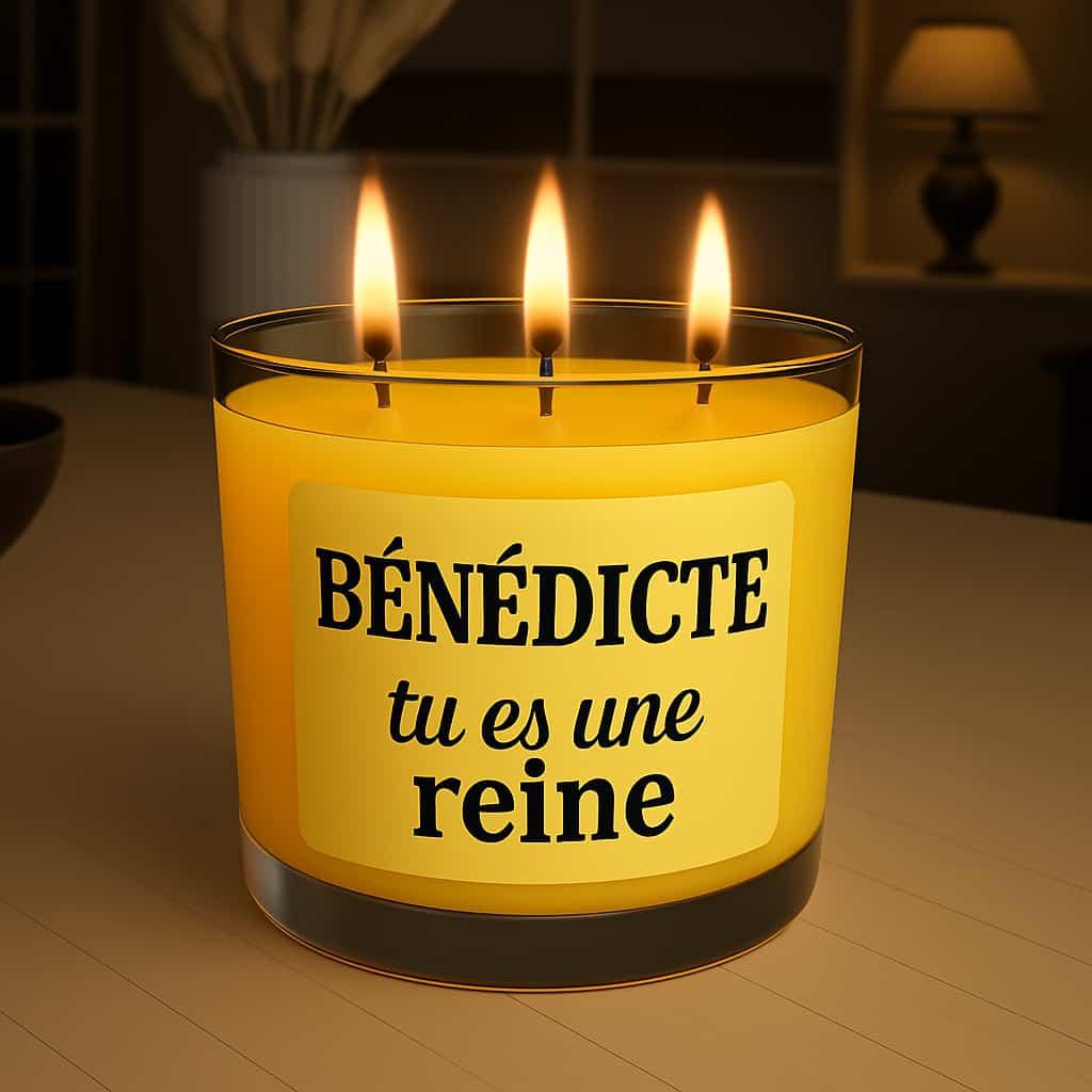 Bougie personnalisee avec le prenom benedicte message special tu es ma reine