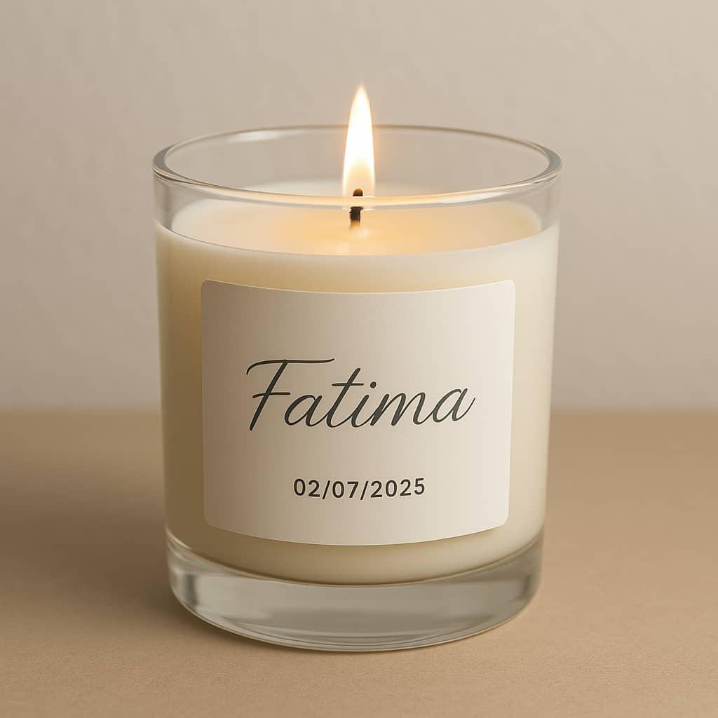 Bougie personnalisee avec le prenom fatima et date de naissance