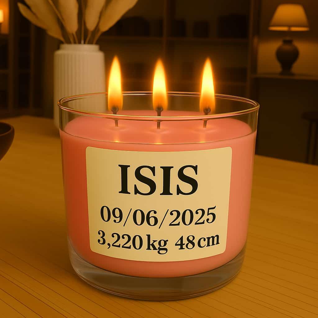 Bougie personnalisee avec le prenom isis date de naissance poids et taille cadeau bebe