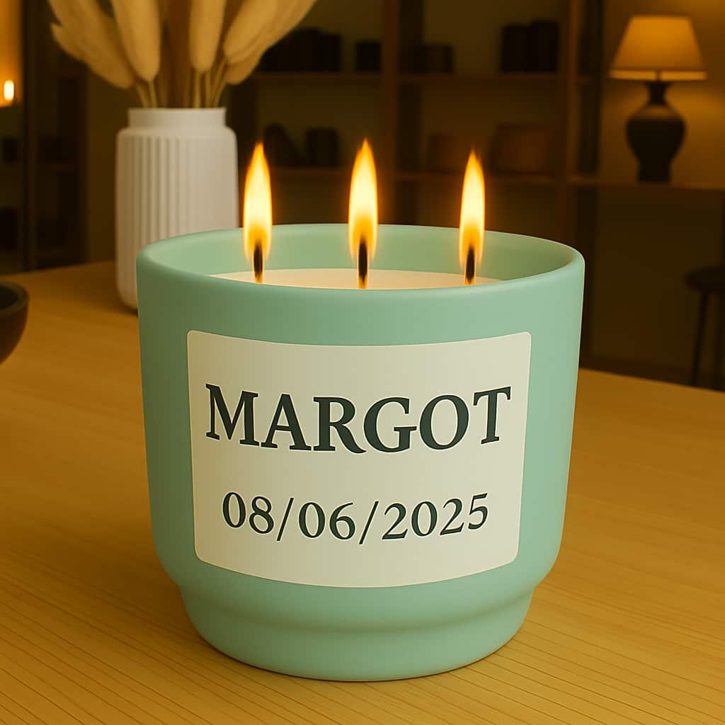 Bougie personnalisee avec le prenom margot et la date de naissance
