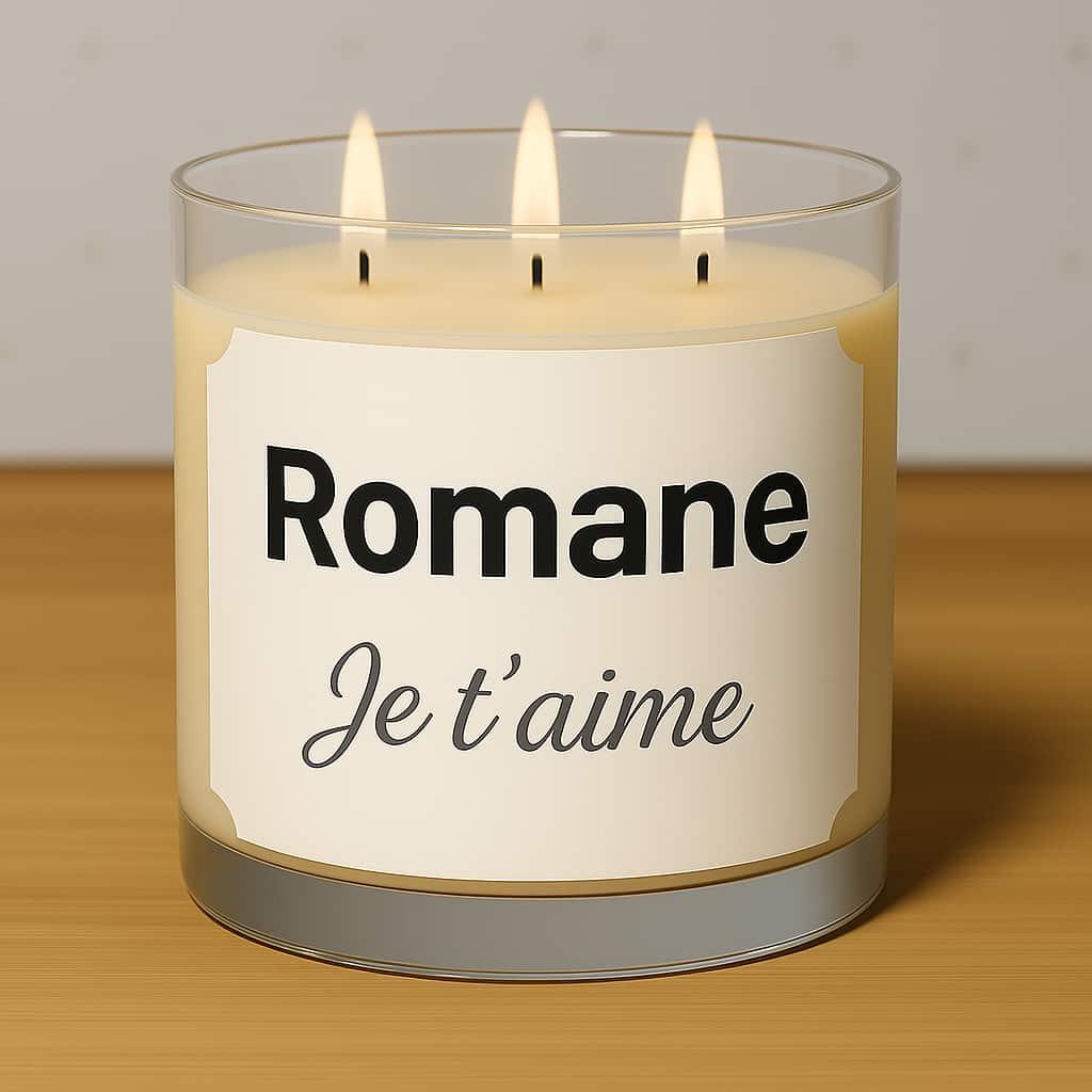 Bougie personnalisee avec le prenom romane je t aime