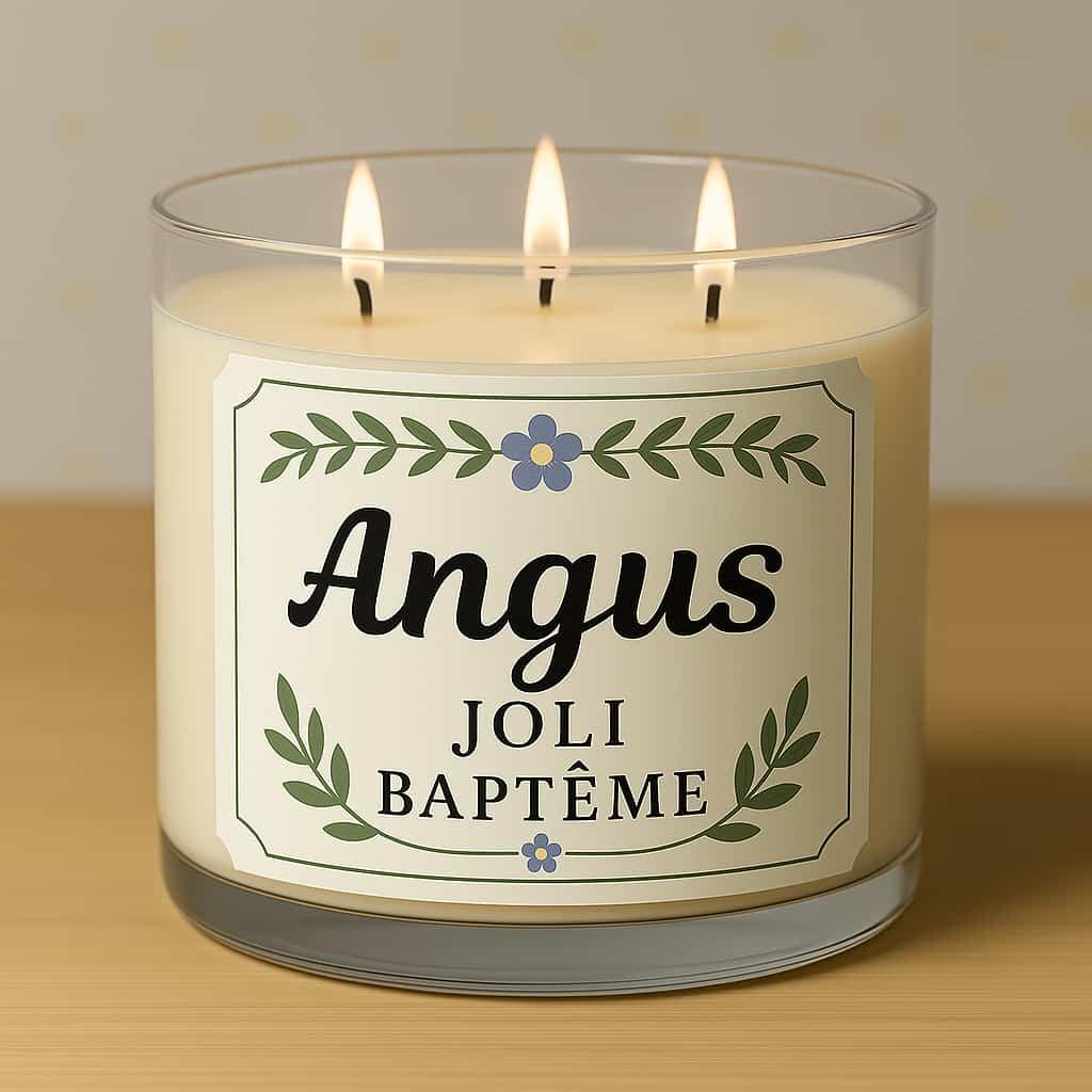 Bougie personnalisee bapteme avec le prenom angus
