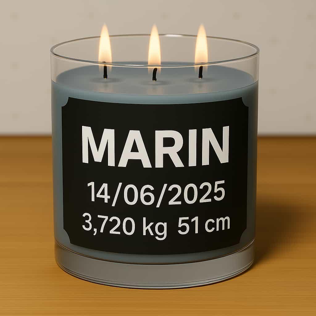 Bougie personnalisee bebe marin avec date de naissance