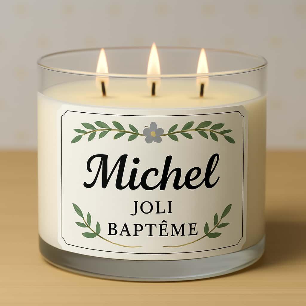 Bougie personnalisee garcon pour bapteme prenom michel