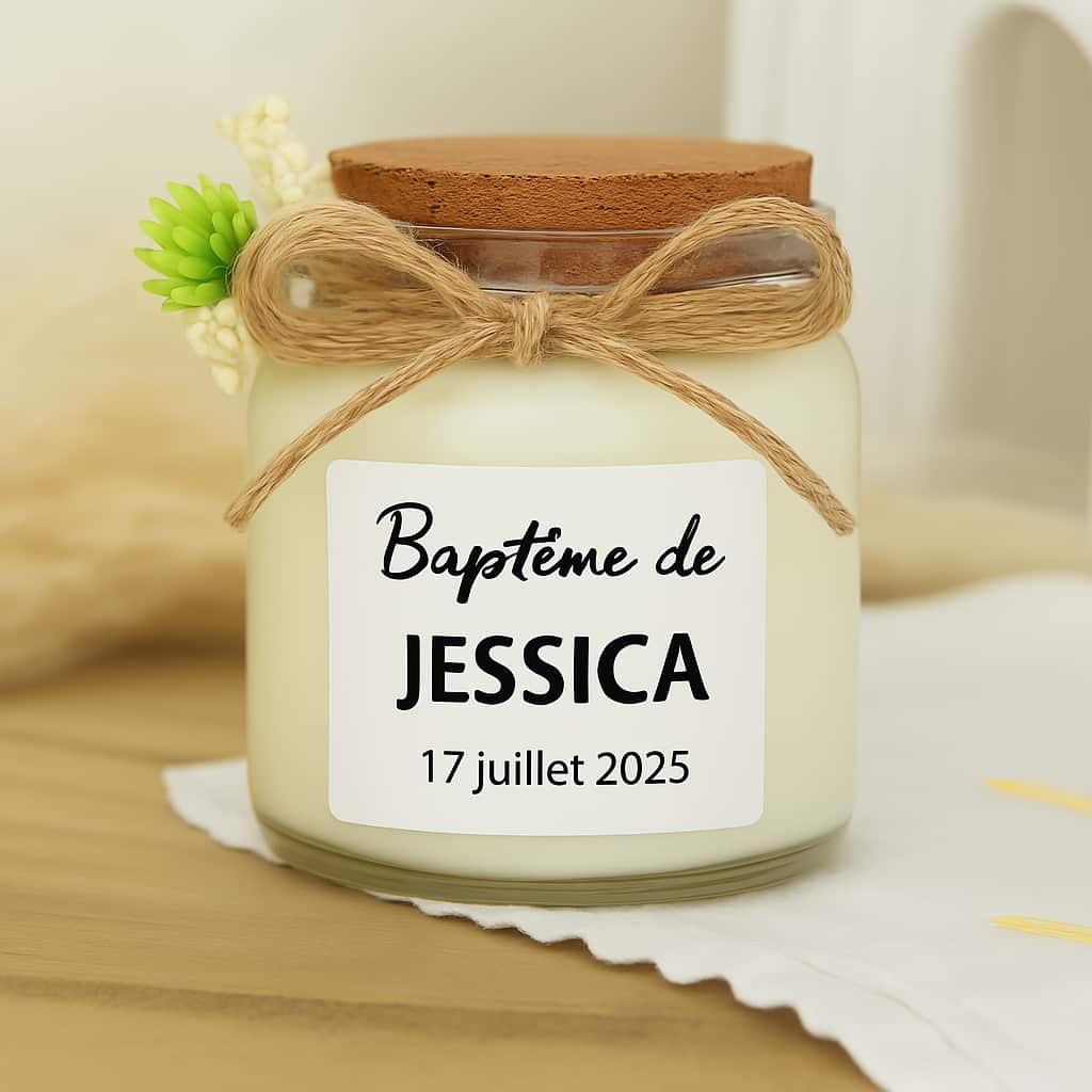 Bougie personnalisee pour bapteme de jessica avec date de naissance