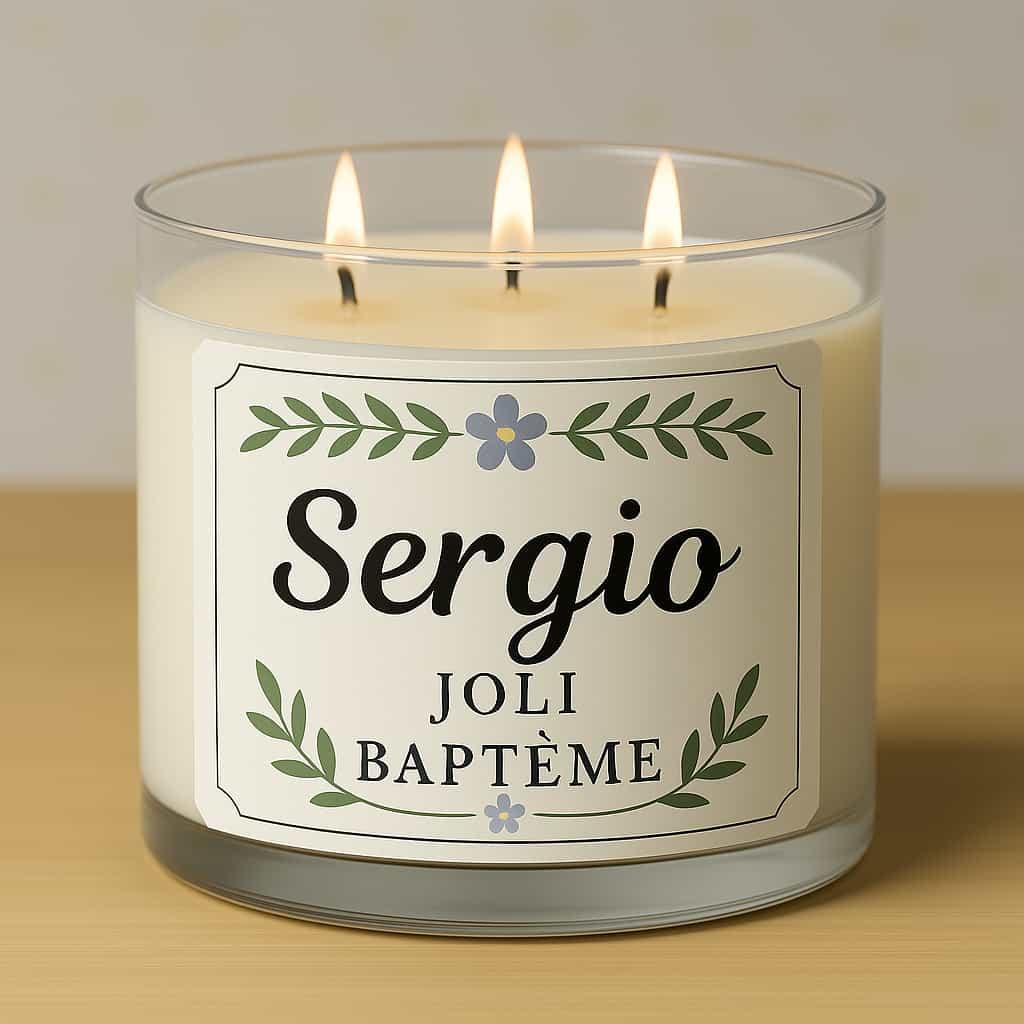 Bougie personnalisee pour un bapteme prenom sergio