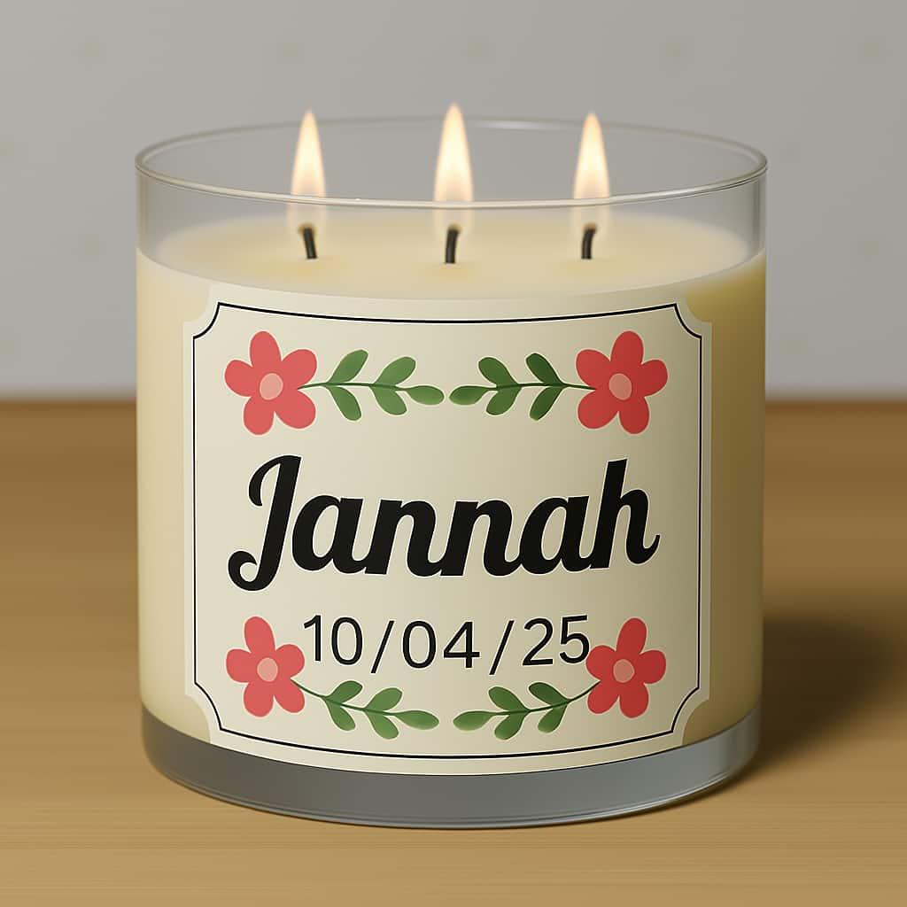 Bougie personnalisee prenom jannah avec date de naissance 1