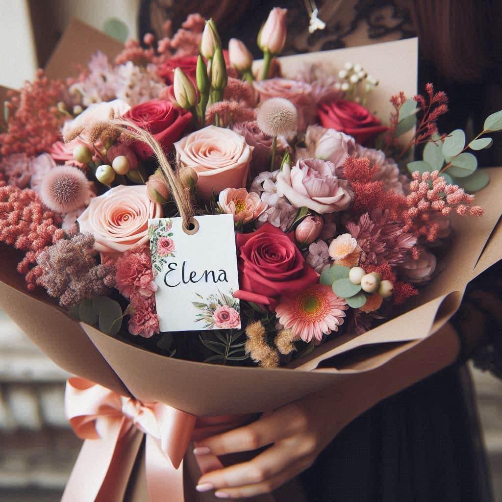 Bouqet de fleurs avec le prenom elena