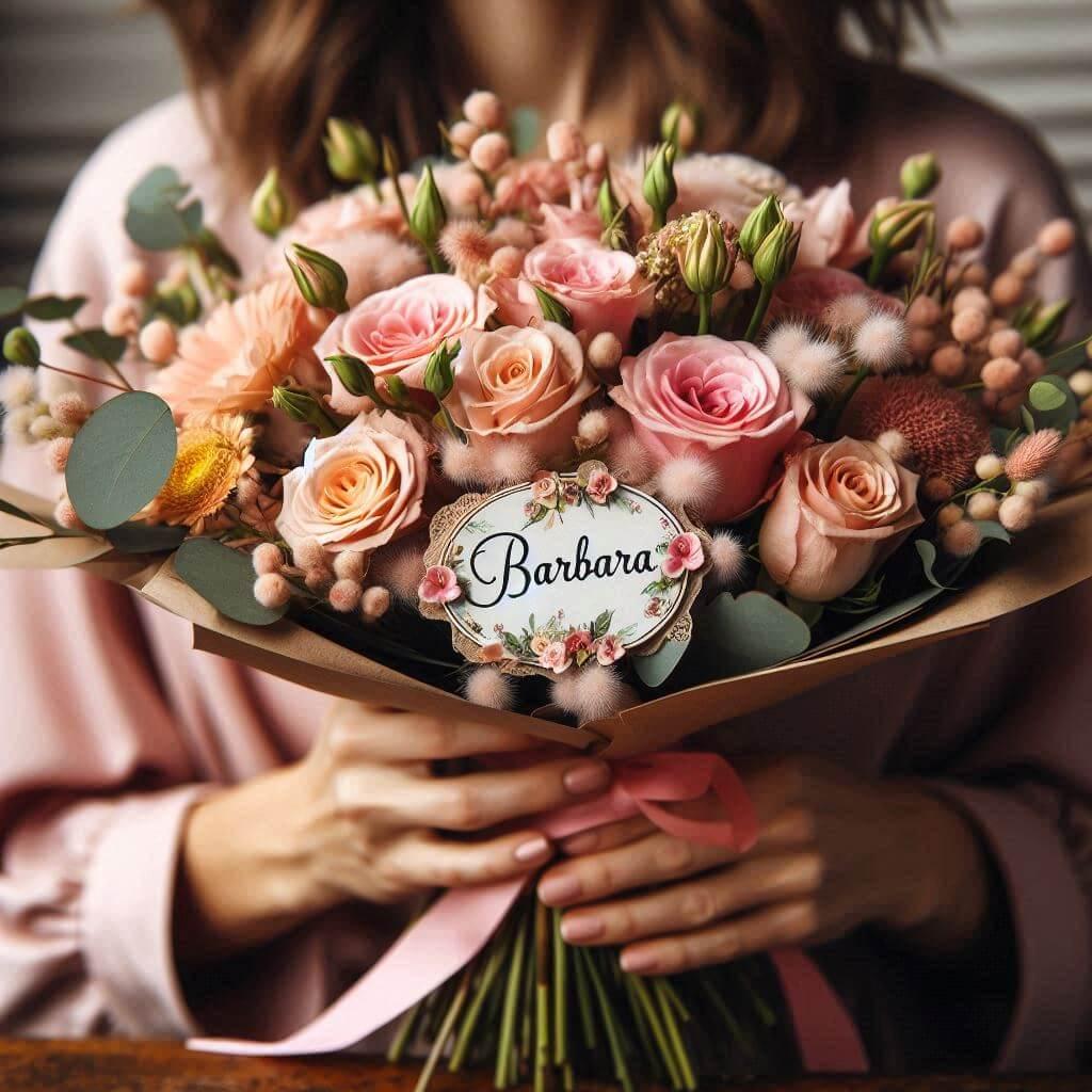 Bouquet de fleurs personnalise avec le prenom barbara