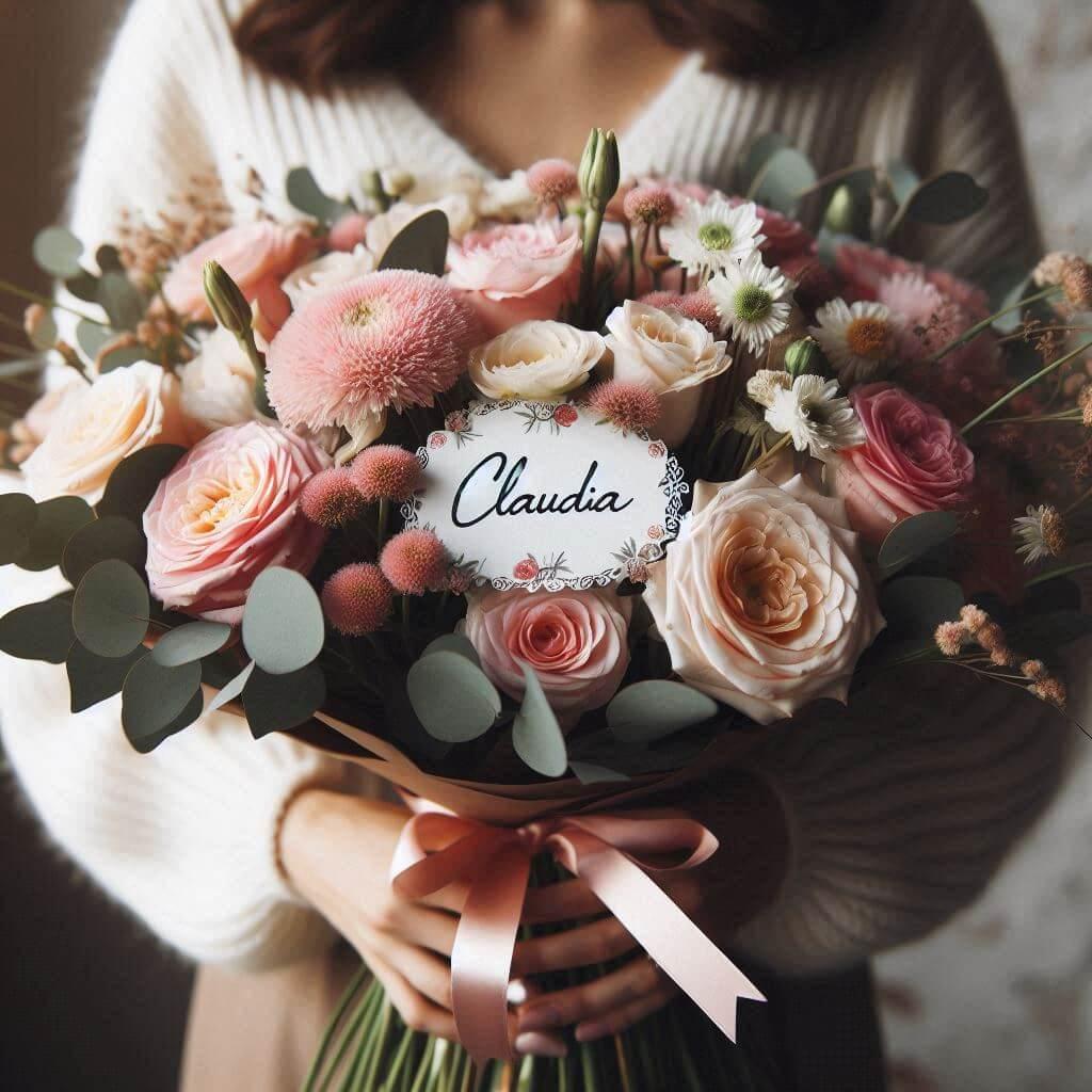 Bouquet de fleurs personnalise avec le prenom claudia