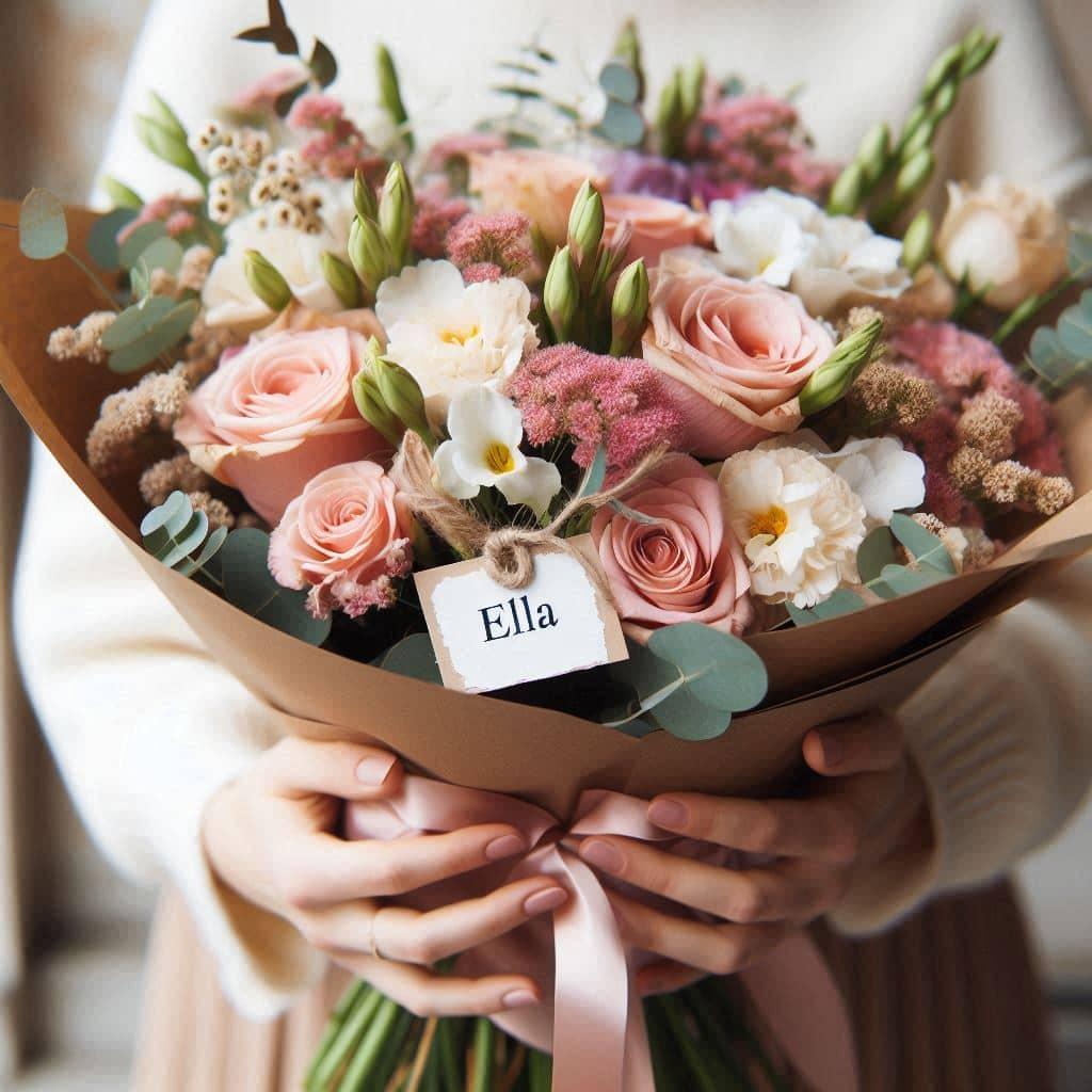 Bouquet de fleurs personnalise avec le prenom ella 1