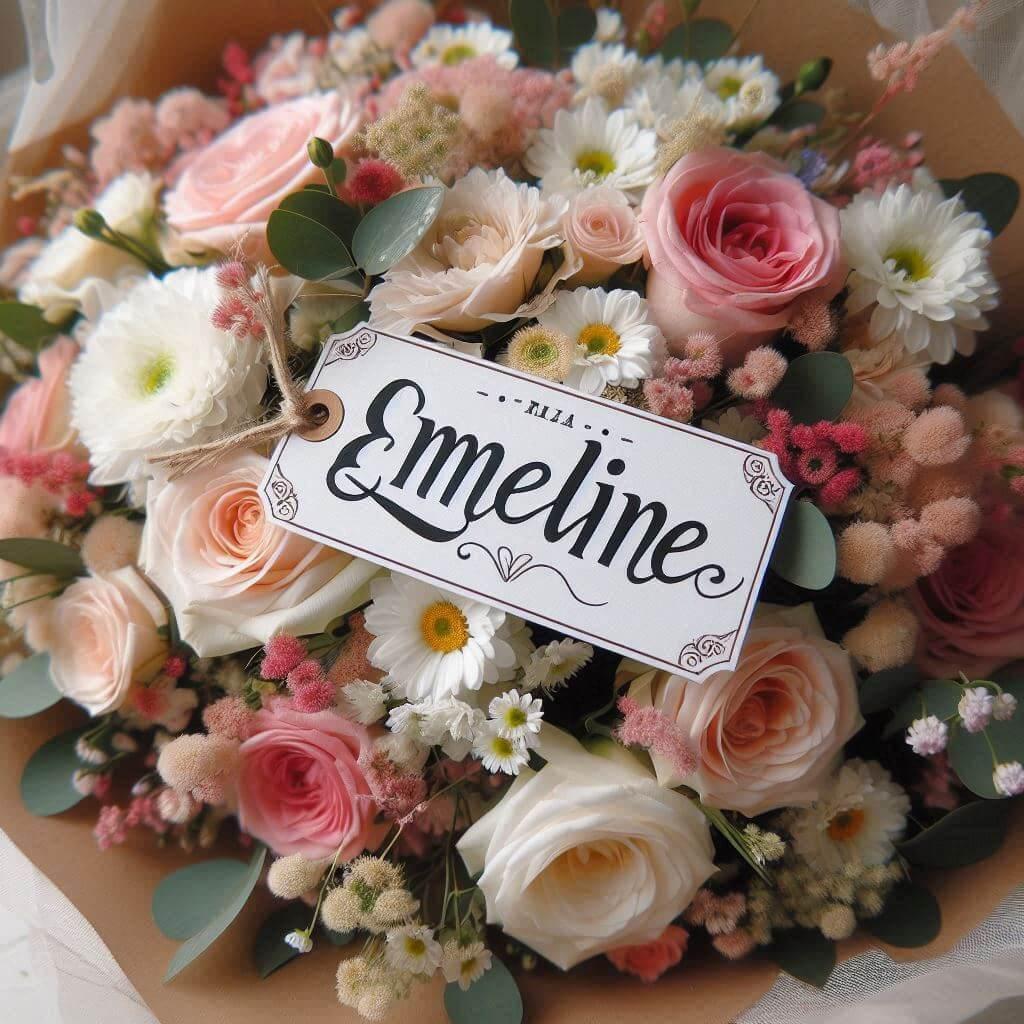 Bouquet de fleurs personnalise avec le prenom emeline