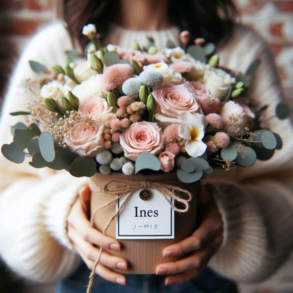 Bouquet de fleurs personnalise avec le prenom ines