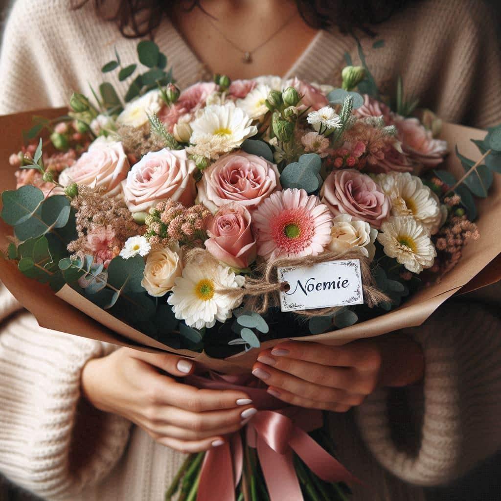 Bouquet de fleurs personnalise avec le prenom noemie