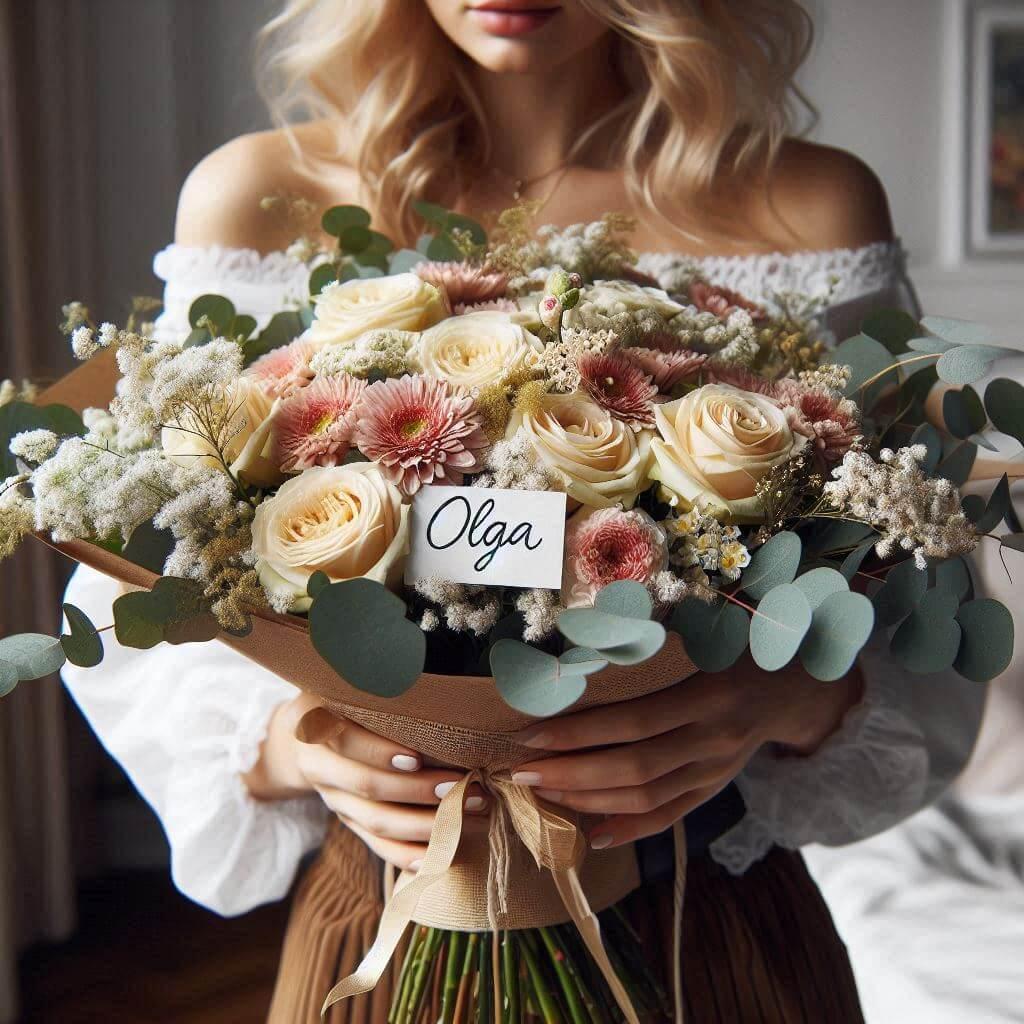 Bouquet de fleurs personnalisee avec le prenom olga