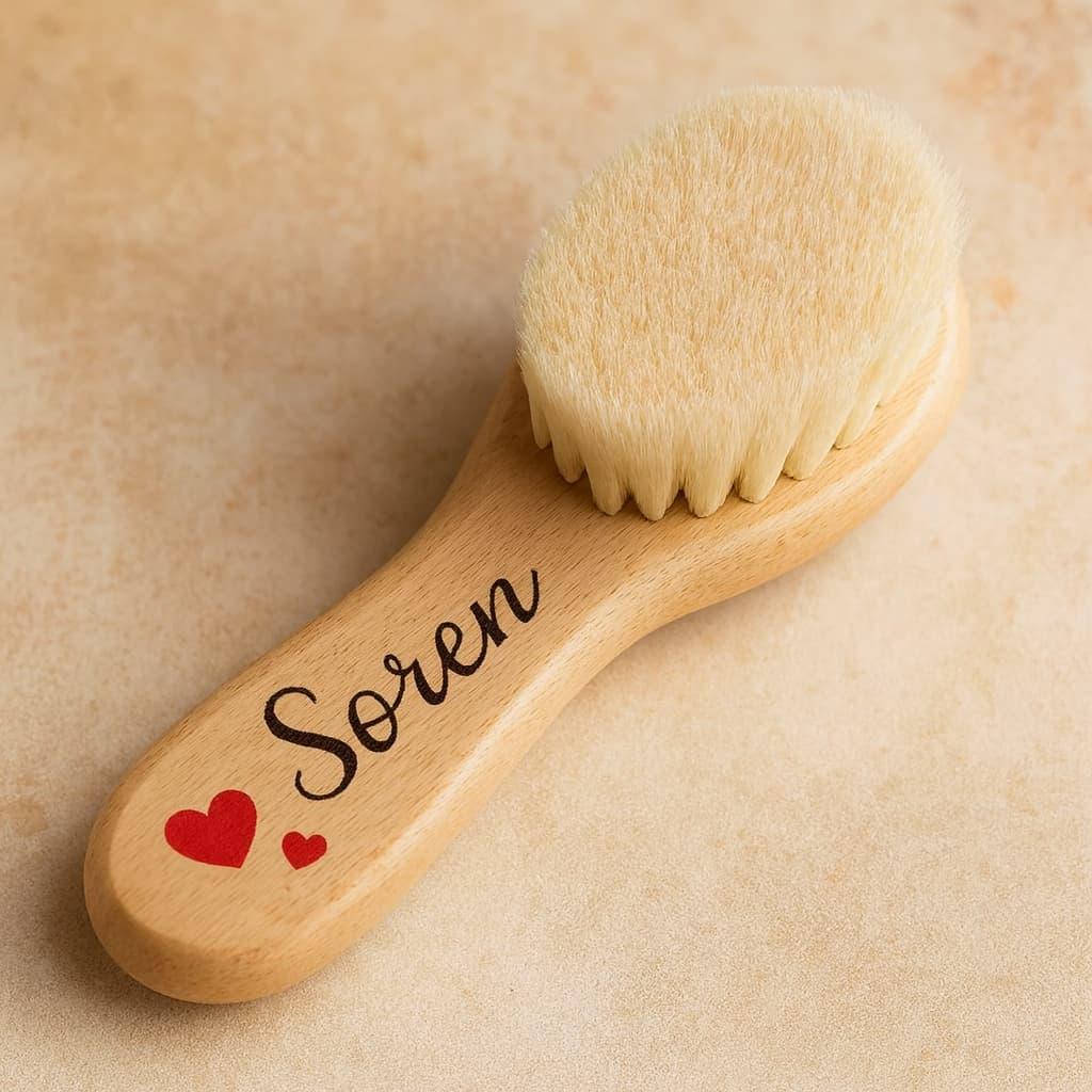Brosse a cheveux en bois pour bébé, personnalisé avec le prenom soren, idéal cadeau de naissance, premier anniversaire