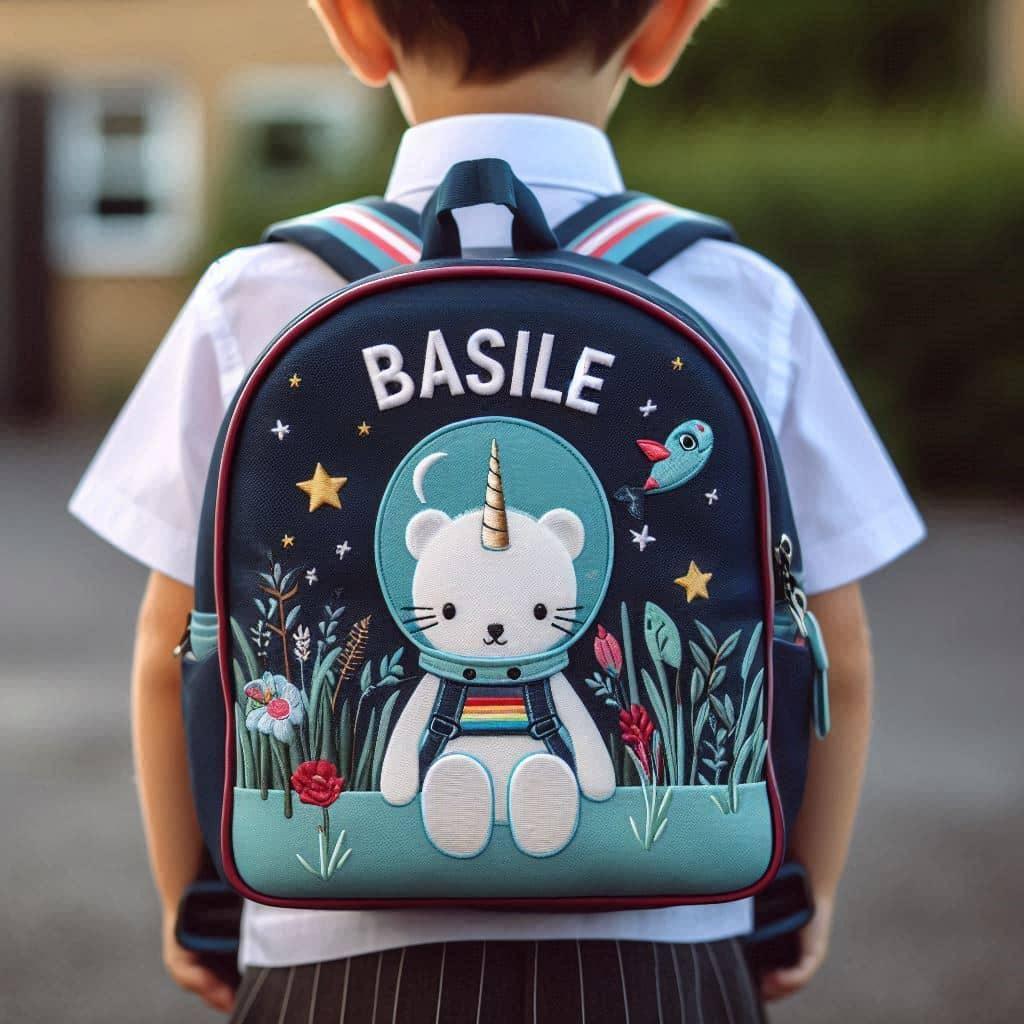 Cartable d enfant personnalise avec le prenom basile