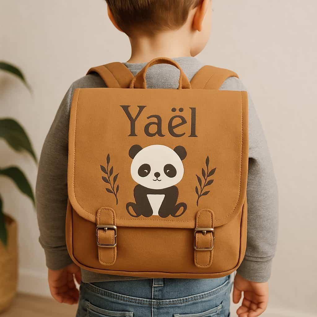 Cartable de petit garcon avec le prenom yael theme panda