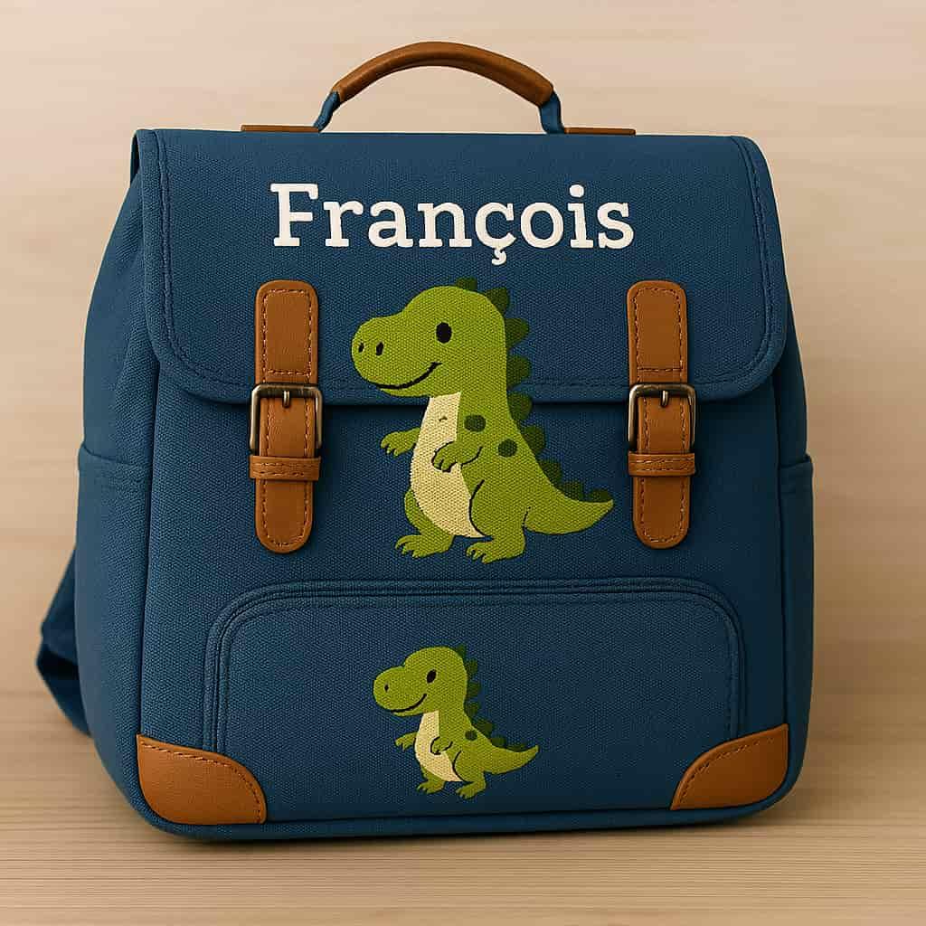 Cartable de petit garcon personnalise avec le prenom francois theme dinosaure