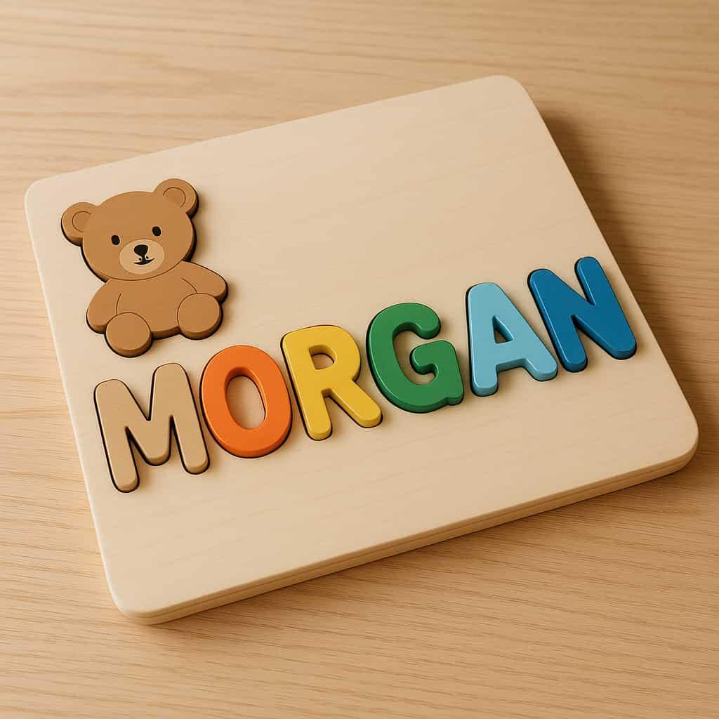 Casse tete en bois pour bebe personnalise avec le prenom morgan