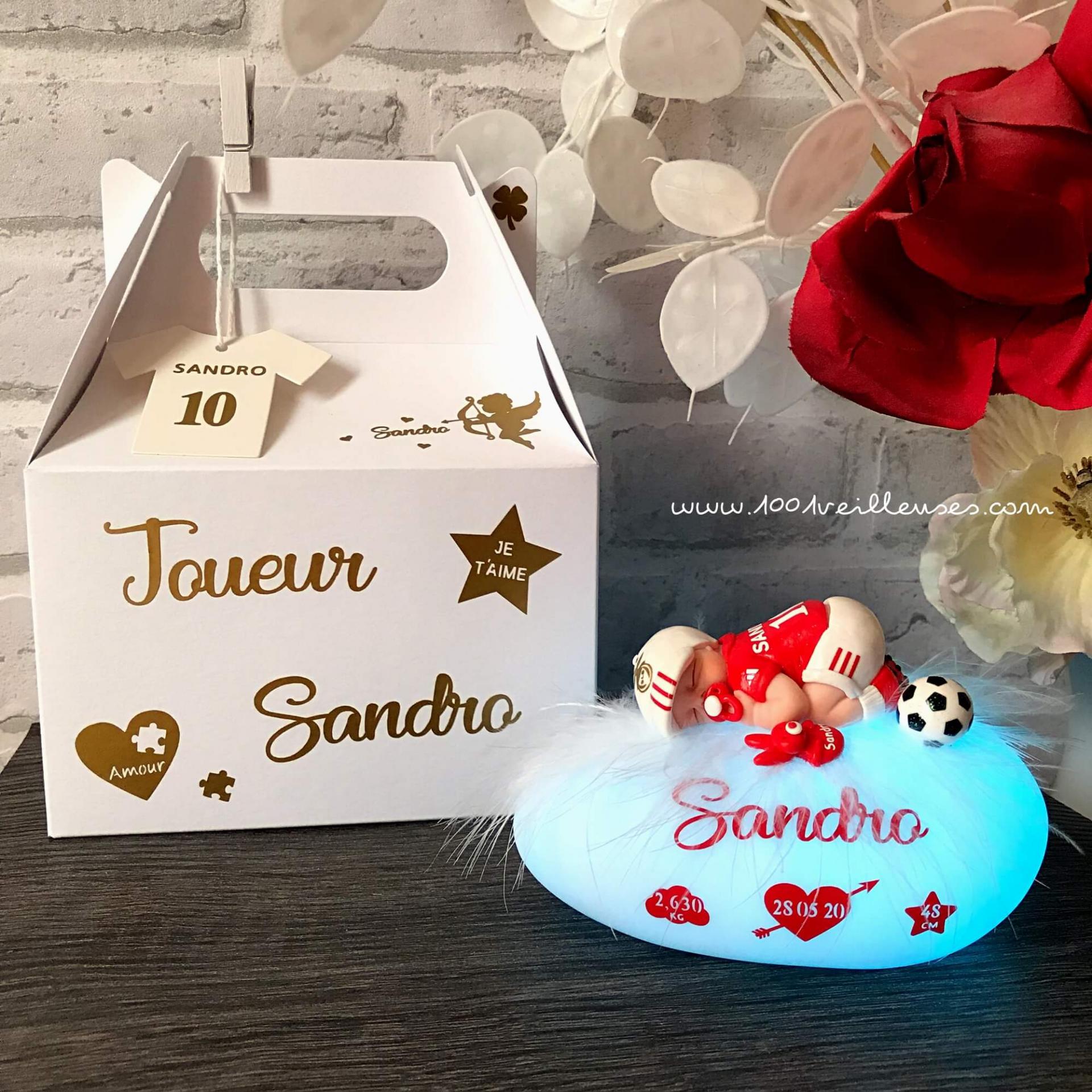 Coffret naissance garçon original, artisanal, fait main, personnalisé, sl benfica, football