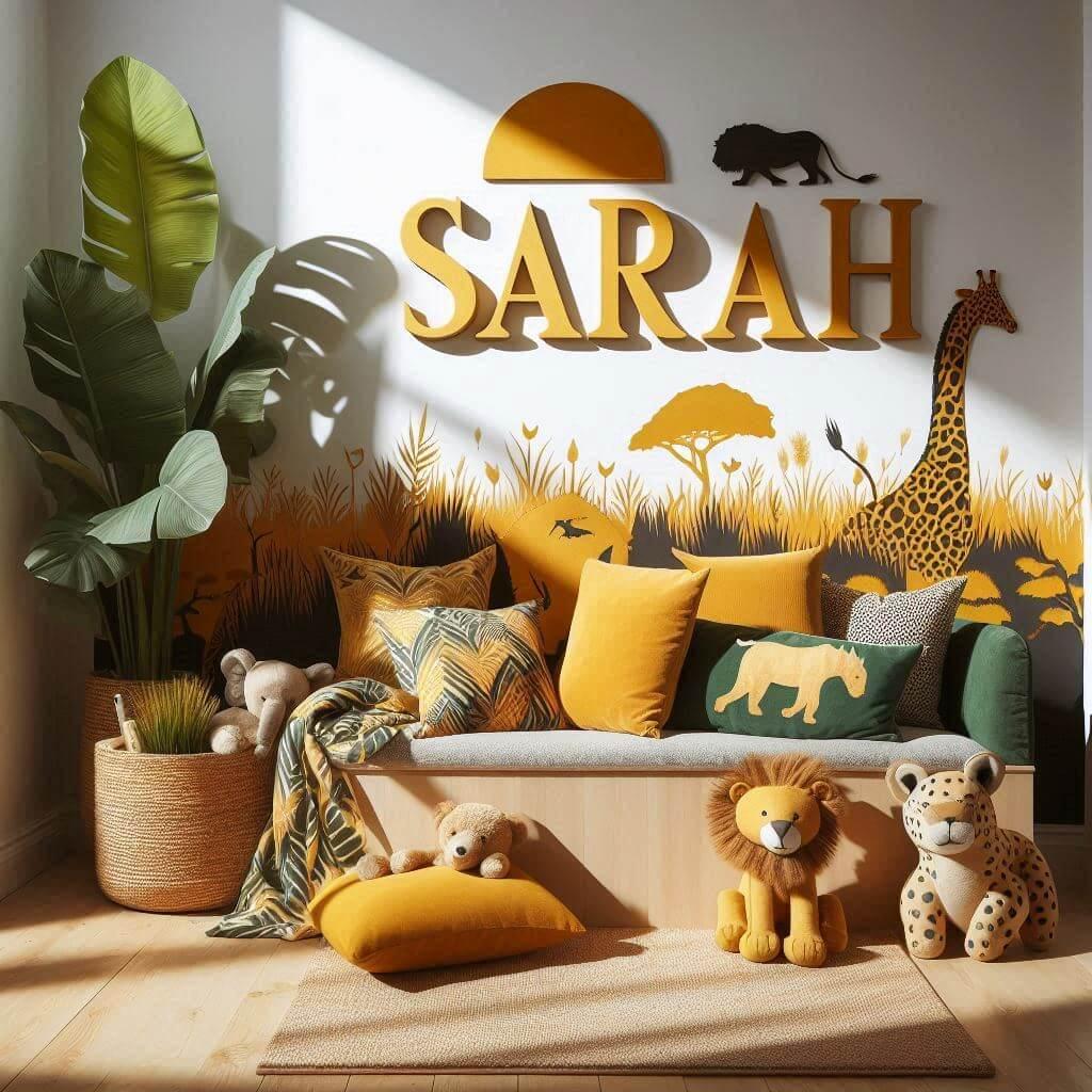 decoration de chambre theme jungle, prenom sarah