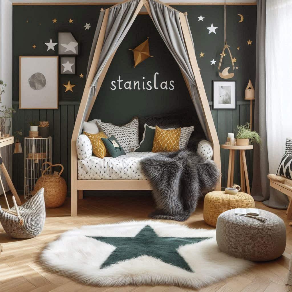 Chambre cocooning style scandinave personnalisee avec le prenom stanislas