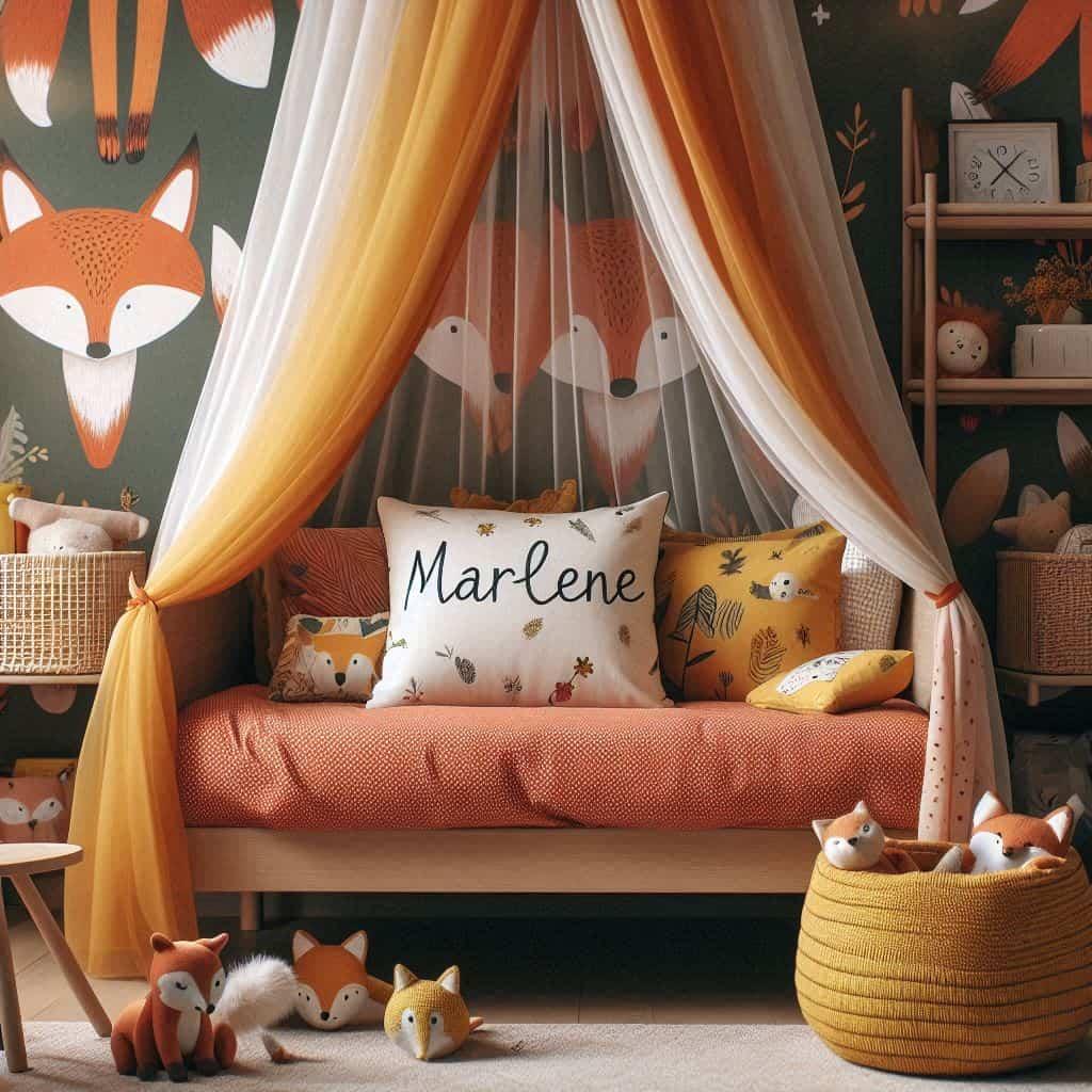 Chambre d enfant decoree sur le theme du renard avec le prenom marlene