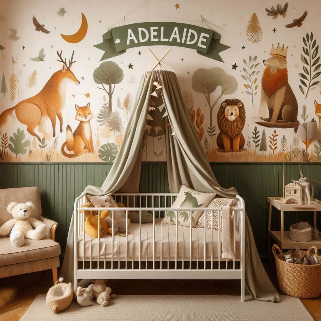 Chambre de bebe theme animaux personnalise avec le prenom adelaide