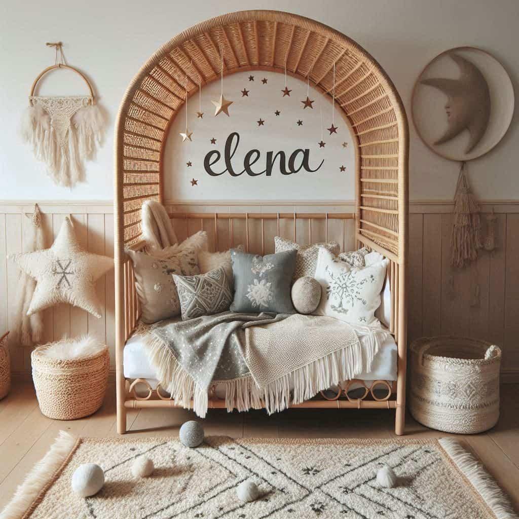 Chambre de petite fille style boheme chix personnalisee avec le prenom elena