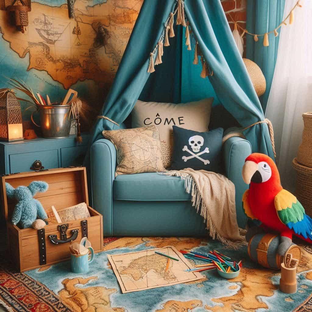Chambre de pirate avec un coin lecture personnalise avec le prenom come