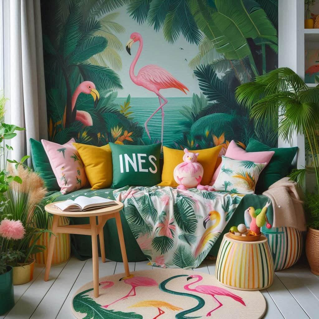 Chambre deco jungle tropicale personnalisee avec le prenom ines