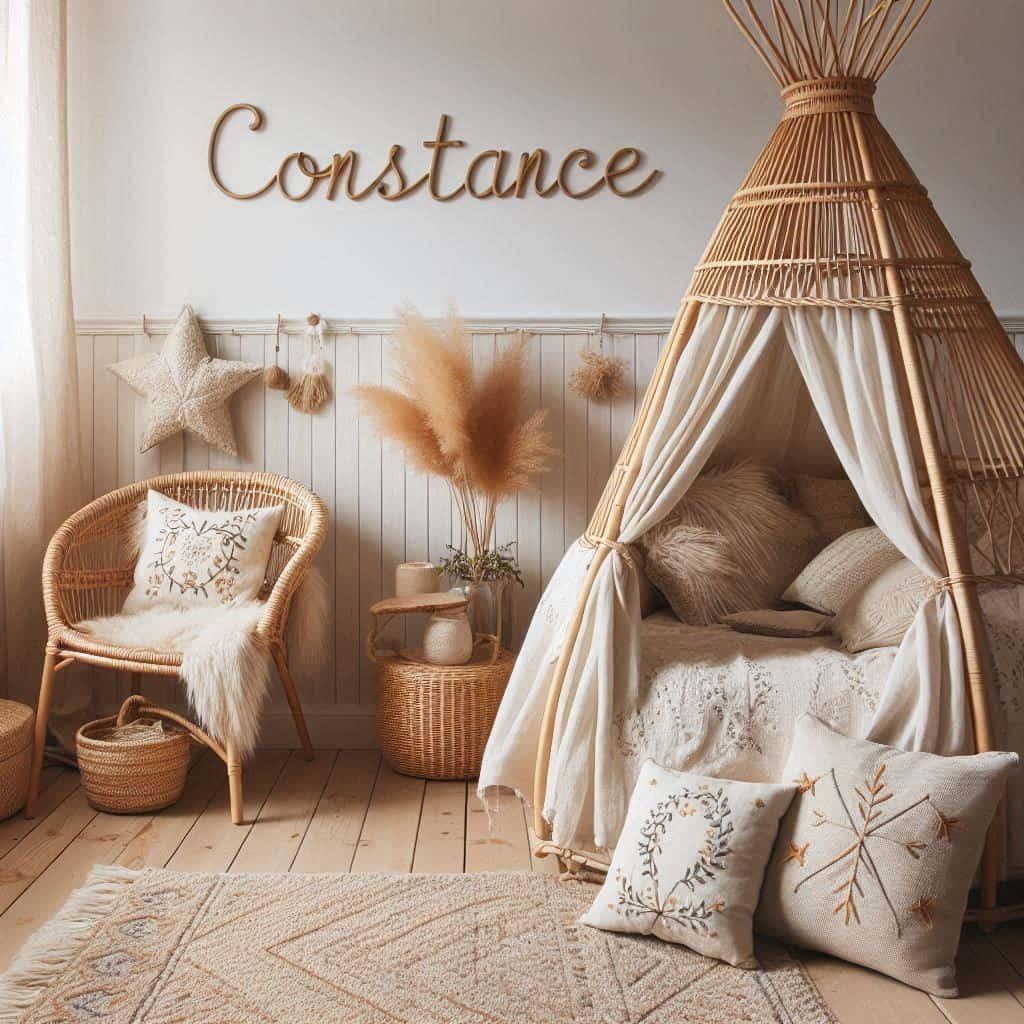 Chambre deco style boheme naturel prenom constance