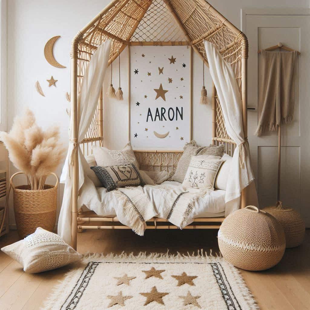 Chambre decoration bonhemienne personnalisee avec le prenom aaron