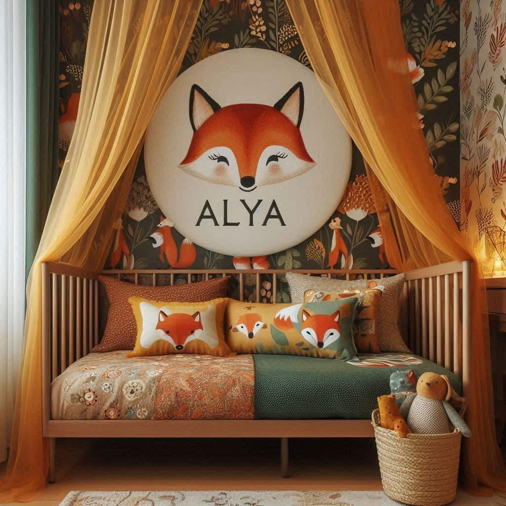 Chambre decoration enfant theme renard personnalise avec le prenom alya