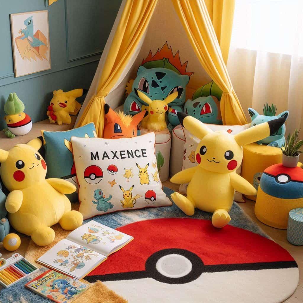 Chambre décoration personnalisée sur le thème de Pokémon avec le prénom Maxence