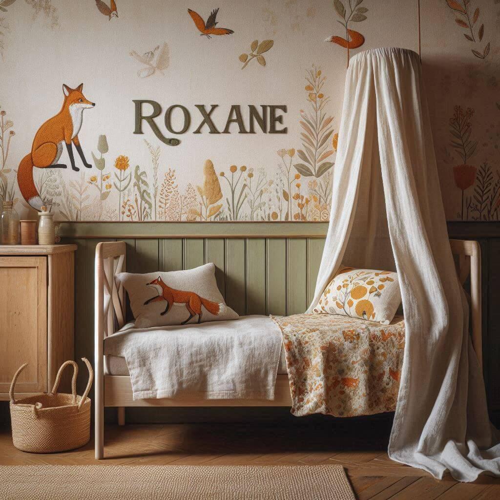 Chambre decoration renard couleurs douces et naturelles prenom roxane