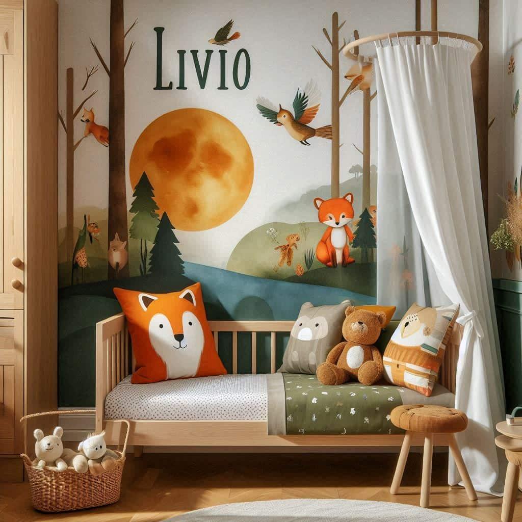 Chambre décoration renard personnalisée avec le prénom Livio