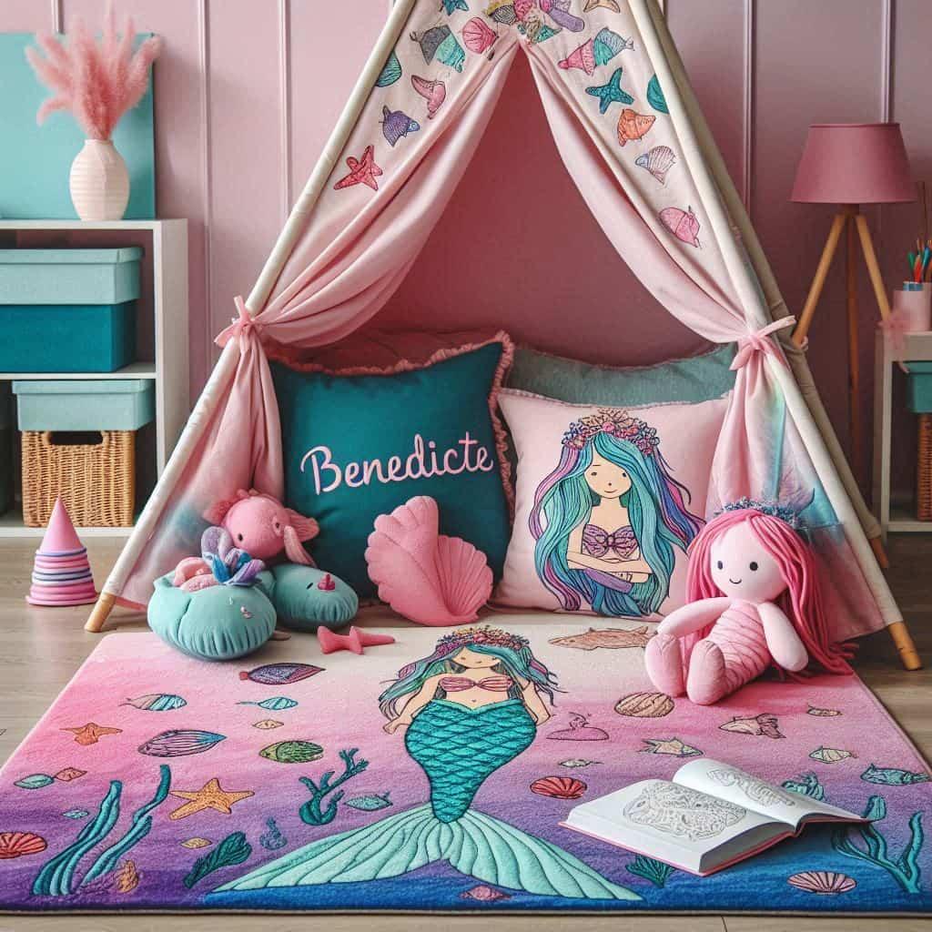 Chambre decoration sirene pour fille personnalisee avec le prenom benedicte