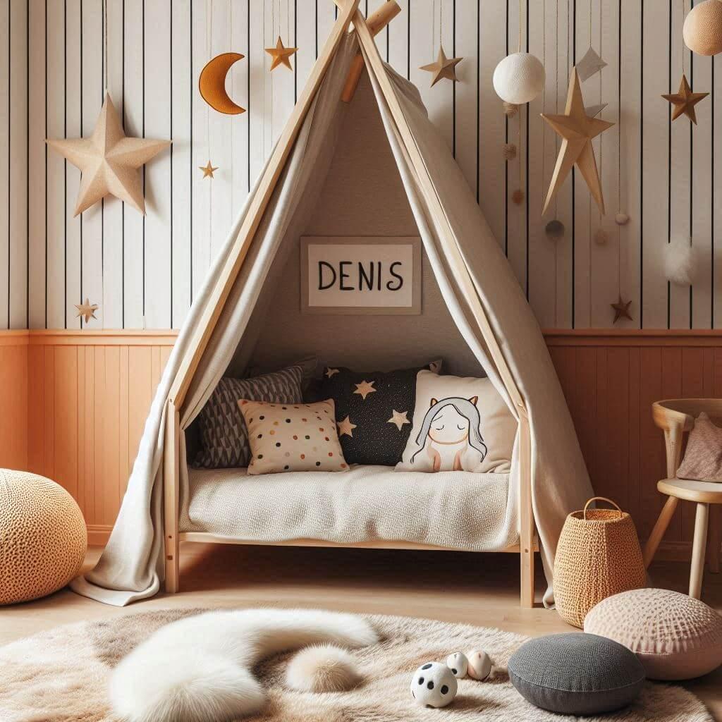 Chambre enfant avec le prenom denis deco scandinave moderne et lumineuse
