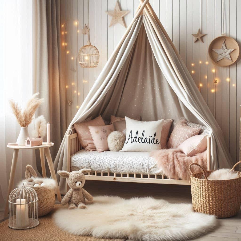Chambre enfant petite fille personnalisee avec le prenom adelaide couleurs douces et naturelles