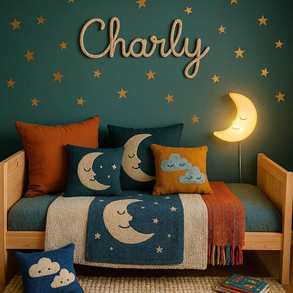 Chambre enfant prenom charly deco touches de tissus colores ou wax