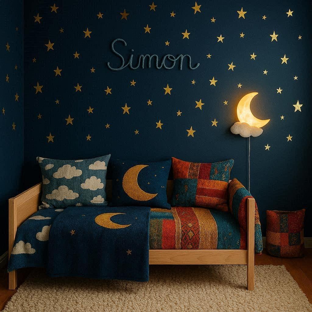 Chambre enfant prenom simon tissus wax ambiance cocooning