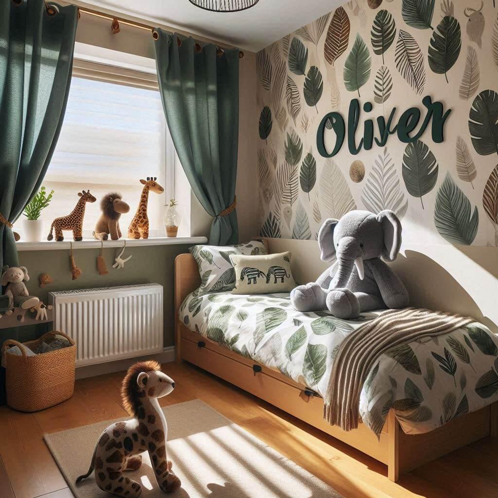 Chambre enfant theme de la savane prenom oliver